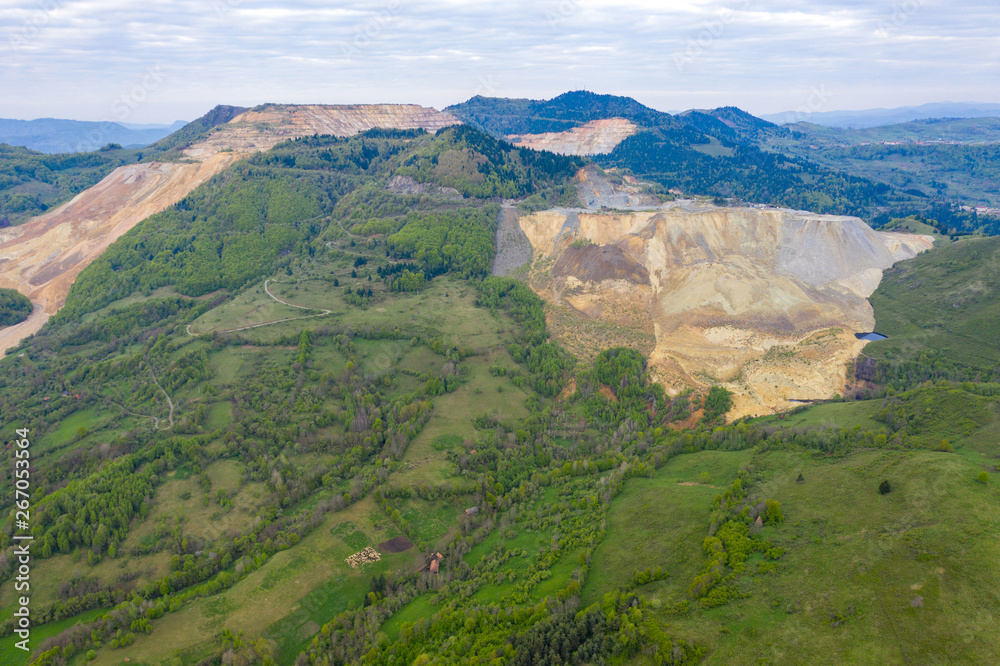 Aerial view of Rosia Poieni open pit copper mine