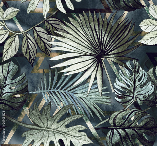 Fototapeta retro liście tropikalna geometryczna