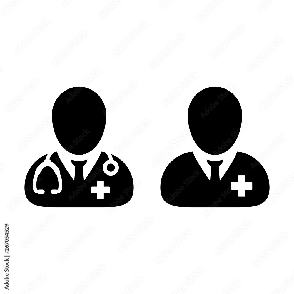 Health icon vector male doctor and patient person profile avatar for medical treatment in glyph pictogram illustration Health icon vector male doctor and patient person profile avatar for medical treatment in glyph pictogram illustration