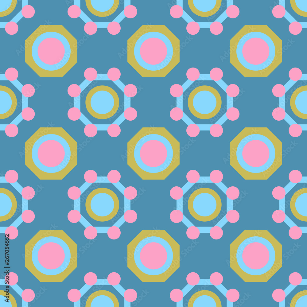 Abstract seamless pattern with circles and octagons. Colorful vector background EPS10