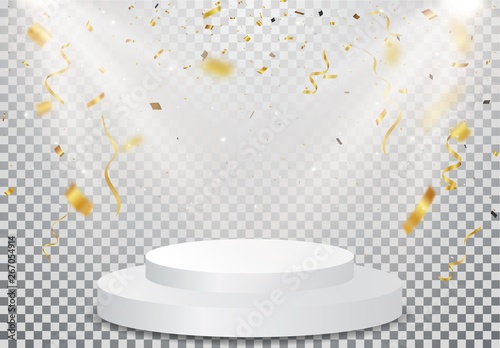 winner podium with Gold confetti celebration on transparent background