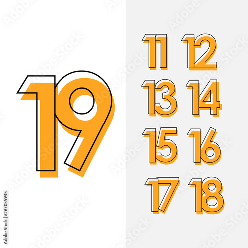 Number 19 Set Vector Template Design Illustration Design for Anniversary Celebration