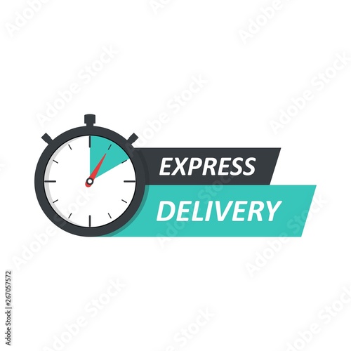 Express delivery logo concept. Stopwatch icon for express service. Template design for service, order, fast, free and worldwide shipping.
