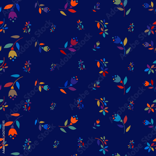 Folk flowers seamless vector repeating background. Small florals pattern. Dirnd  Trachtenstoff  Tracht
