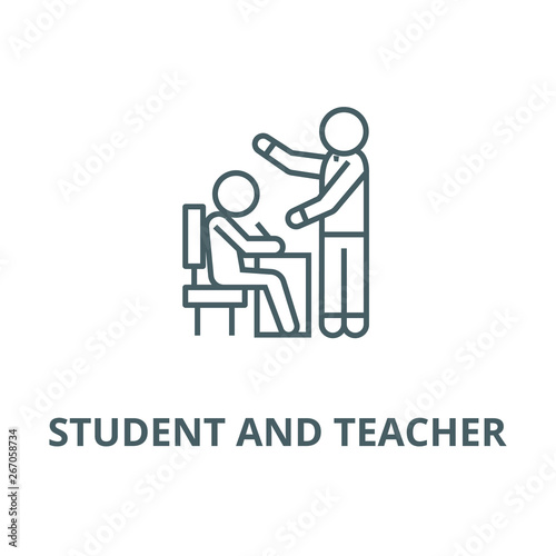 Teaching proccess, student and teacher vector line icon, outline concept, linear sign