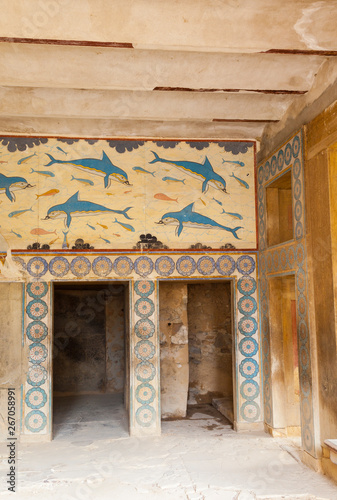Fresco de los Delfines, Habitación de la Reina, Palacio de Knossos, Isla de Creta, Mar Egeo, Grecia,