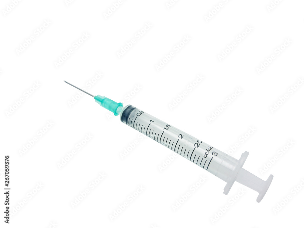 Blank plastic syringe with injection needle isolated on white background Blank plastic syringe with injection needle isolated on white background