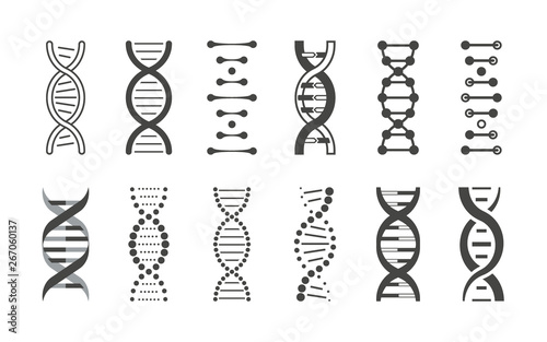 Set of black DNA helix symbols on white background.