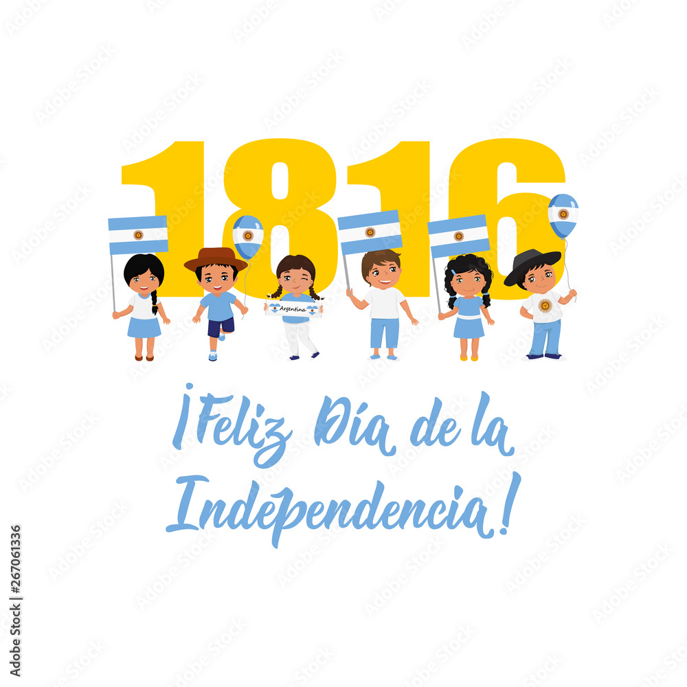 text in spanish: Happy Independence Day, 1816. Vector illustration. Design concept banner, card. Lettering text in spanish: Happy Independence Day, 1816. Vector illustration. Design concept banner, card. Lettering