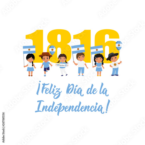 text in spanish: Happy Independence Day, 1816. Vector illustration. Design concept banner, card. Lettering