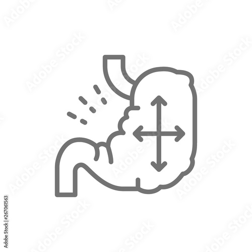 Distended stomach, abdominal distension line icon.