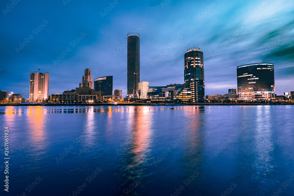 View of the Yekaterinburg city and the Iset river at the night