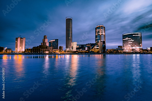 View of the Yekaterinburg city and the Iset river at the night