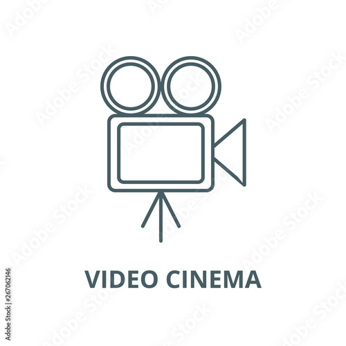 Video cinema, retro camera illustration vector line icon, outline concept, linear sign