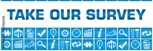 Take Our Survey Blue Box Grid Business Symbols 