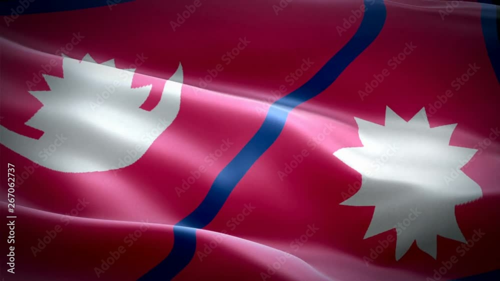 Nepali flag Closeup 1080p Full HD 1920X1080 footage video waving in wind. National Kathmandu 3d Nepali flag waving. Sign of Nepal seamless loop animation. Nepali flag HD resolution Background 1080p
