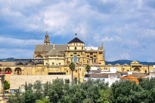 Long distance view of The Great Mosque or Catholic cathedral. Cordoba, Spain.