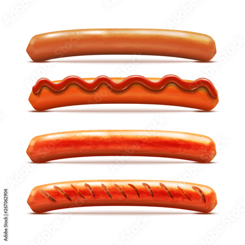 Set of Grilled Sausages in Realistic Style