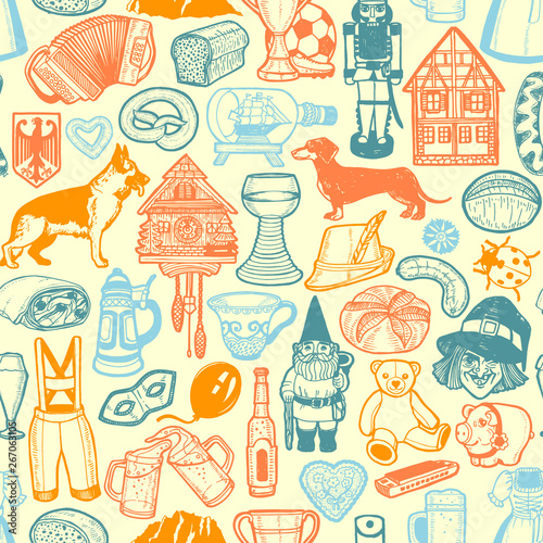 German Symbols Pattern in Hand Drawn Style