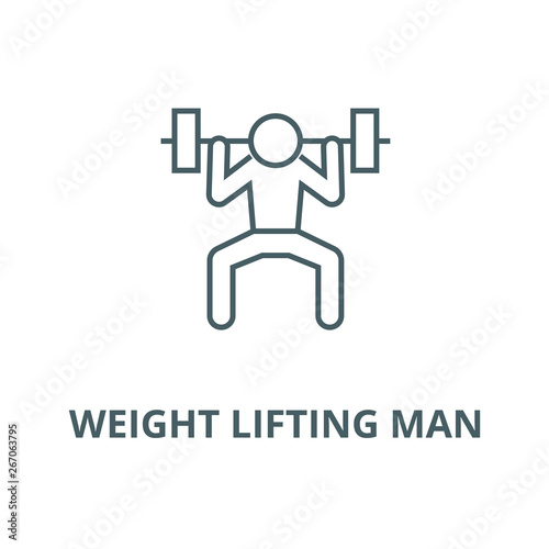Weight lifting man vector line icon, outline concept, linear sign