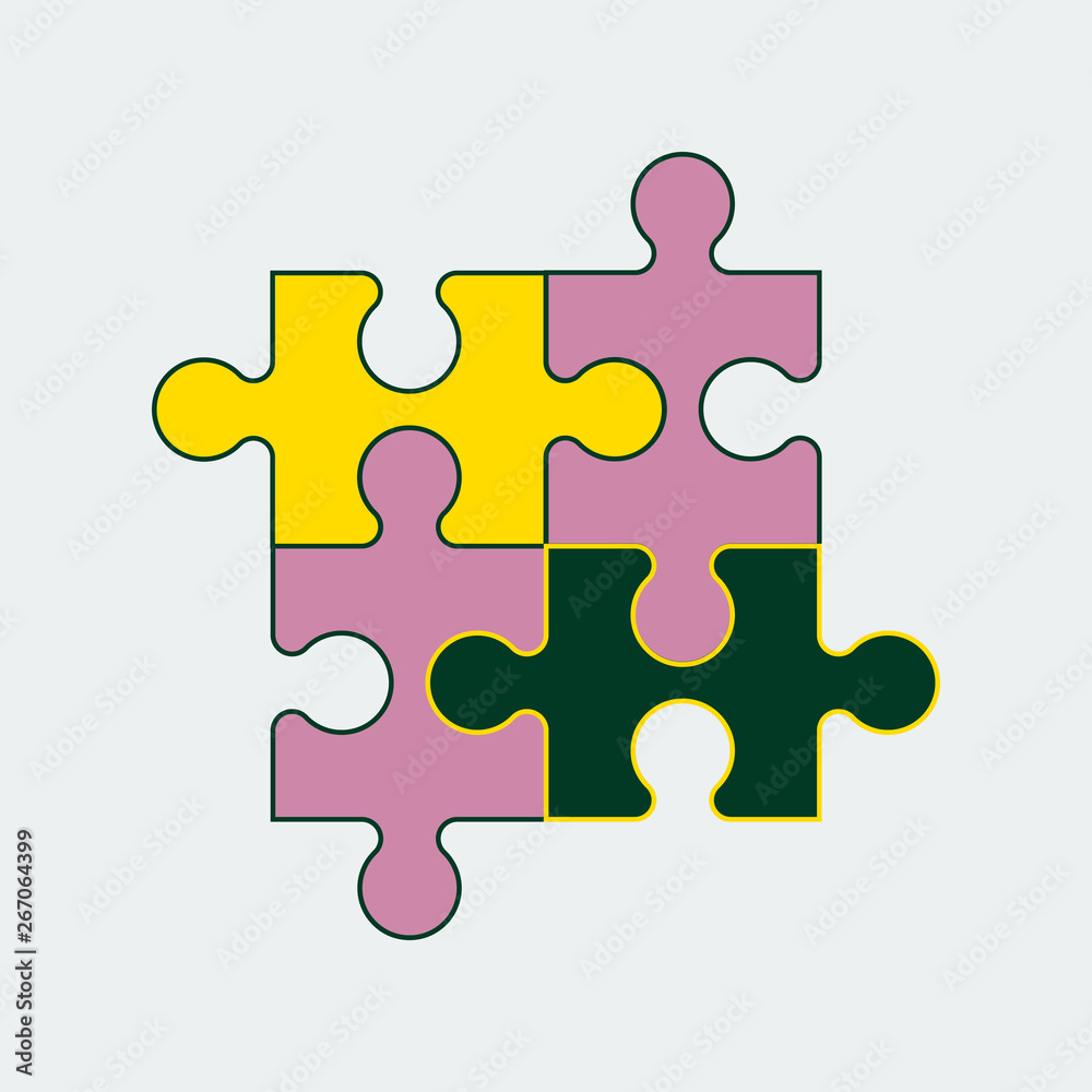 Obraz premium Four colored piece puzzle line icon.Vector Illustration
