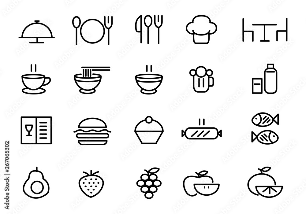 set of icons of food and drinks set of icons of food and drinks