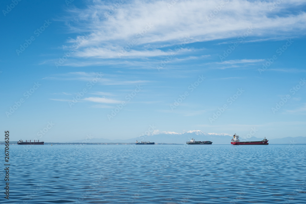 Cargo ships entering Thessaloniki port