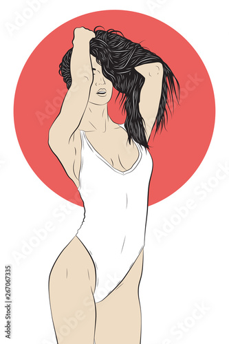 Beautiful sexy fitness girl in leotard. Vector illustration can use like postcard, poster, print for t-shirt
