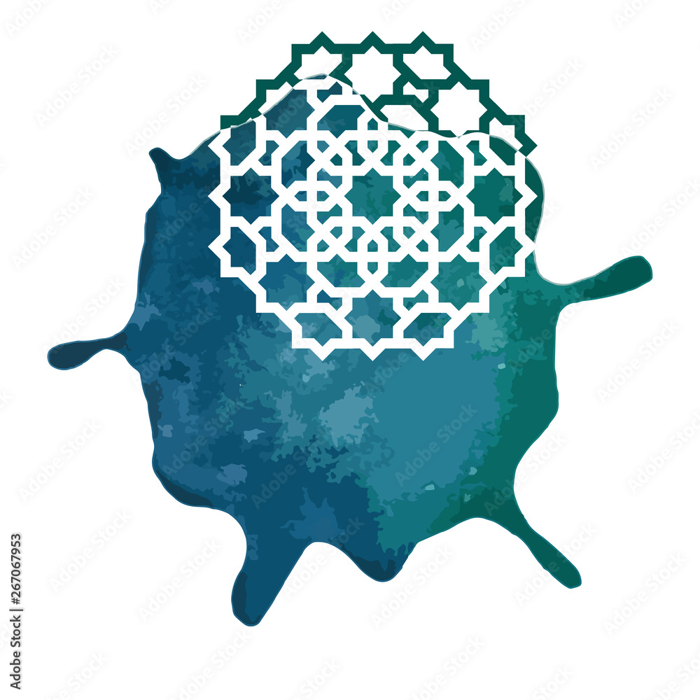 Obraz premium Arabesque round geometric element with watercolor splash. Mandala art design