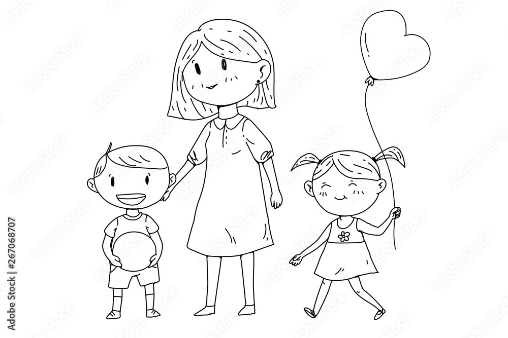 Mother or teacher with little children