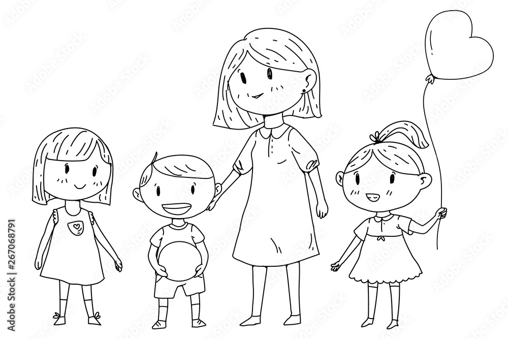 Mother or teacher with little children