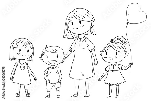 Mother or teacher with little children