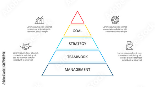 Vector linear pyramid infographic with 4 options. Business presentation template. Can be used for workflow layout, diagram, business step options, banner, web design.