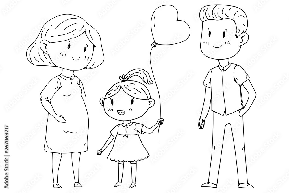 Mother and father with little children. Happy family. Pregnant woman. Mother and father with little children. Happy family. Pregnant woman.