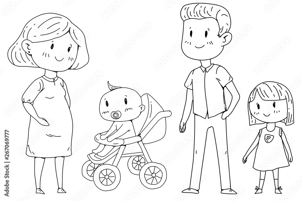 Mother and father with little children. Happy family. Pregnant woman. Mother and father with little children. Happy family. Pregnant woman.