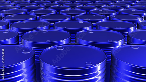 3D render of the blue oil or petrol barrels