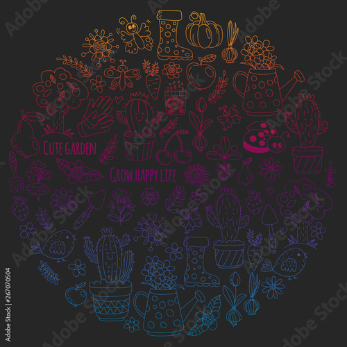 Vector pattern for backgrounds. Cute gardening. Icons for banners.