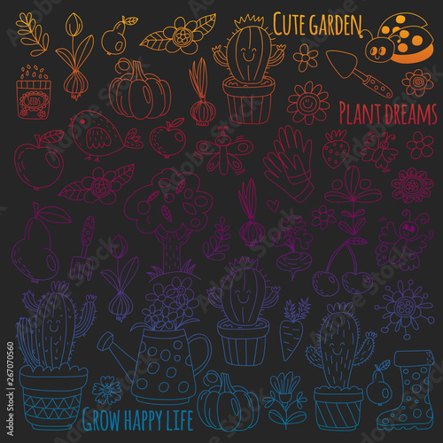 Vector pattern for backgrounds. Cute gardening. Icons for banners.