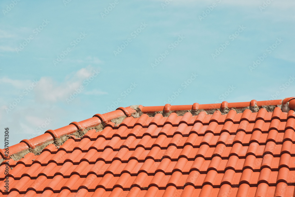 tile roof on the background of the bare sky. copy space for your text tile roof on the background of the bare sky. copy space for your text