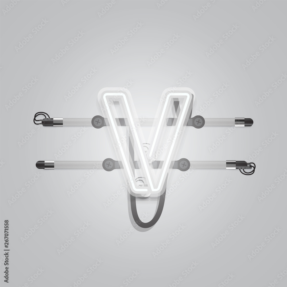 Realistic glowing grey neon charcter, vector illustration