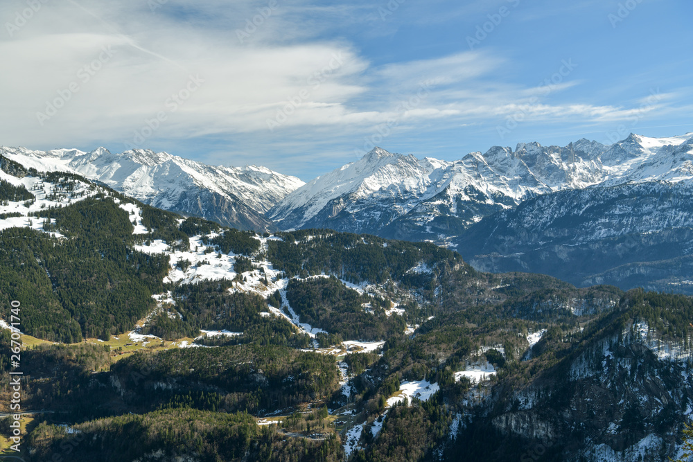 Nice view on snowy peaks of Bernese Alps