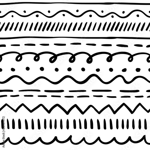 Hand drawn seamless pattern with brush painted elements. Vector abstract background in black and white colors. Textured background for poster  card  textile  wallpaper template  wrapping paper.