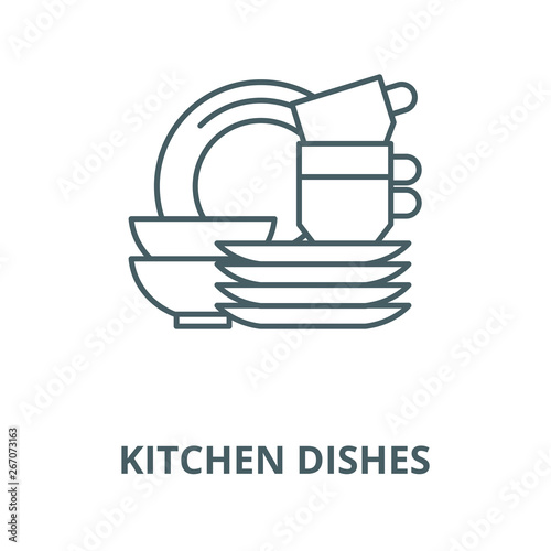 Kitchen dishes vector line icon, outline concept, linear sign