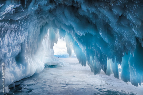 Leinwand Poster Fabulous ice cave on lake Baikal. Eastern Siberia, Russia