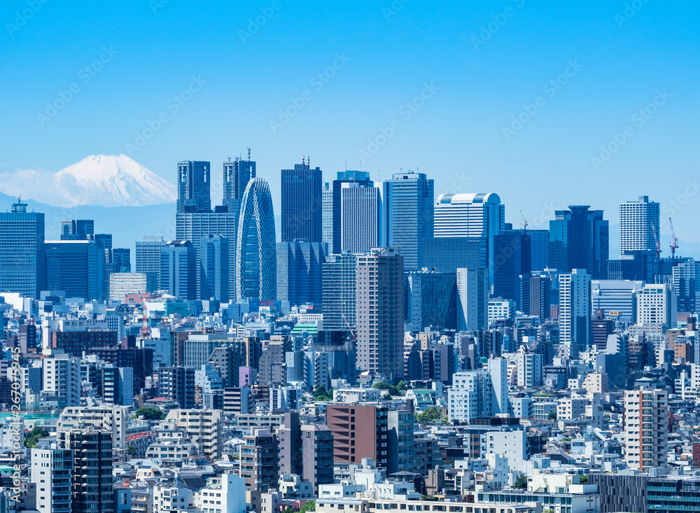 Fototapeta premium Fudżi i drapacze chmur w podcentrum Shinjuku