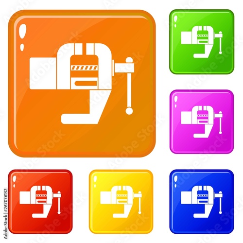 Vise tool icons set collection vector 6 color isolated on white background