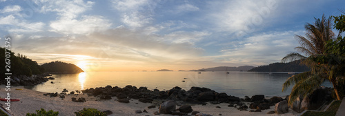 Beautiful panoramic view of tropical beach with sunset in lipe island, Thailand. photo
