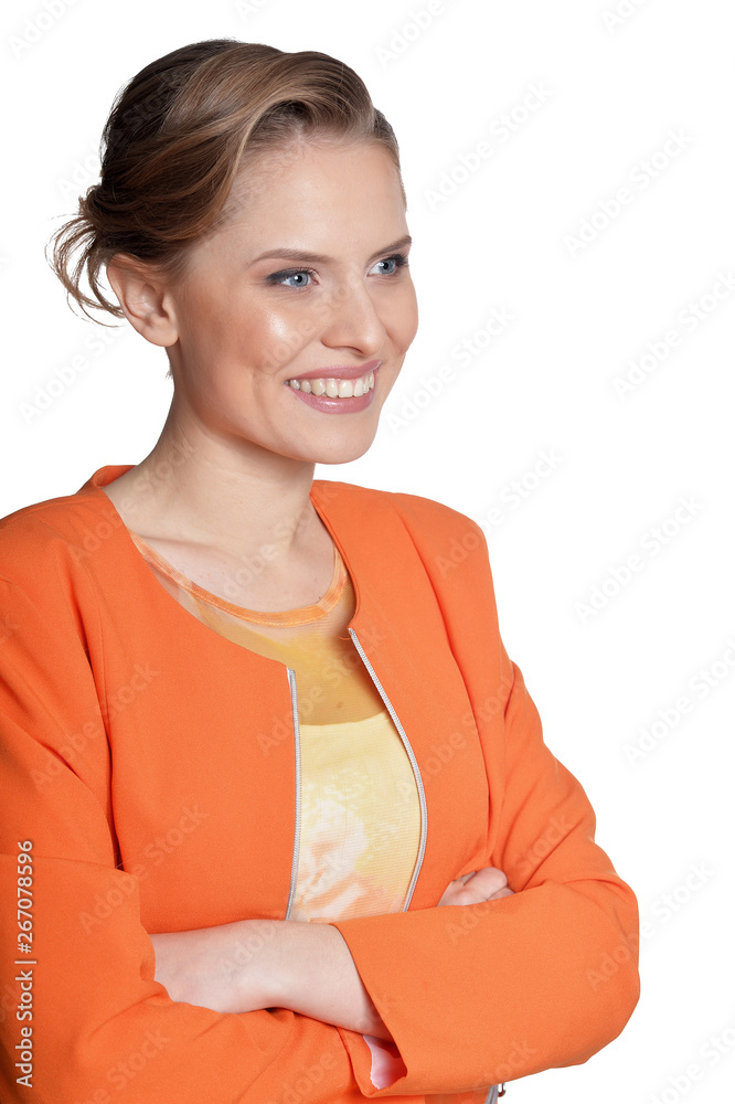 Portrait of happy young woman on white background Portrait of happy young woman on white background