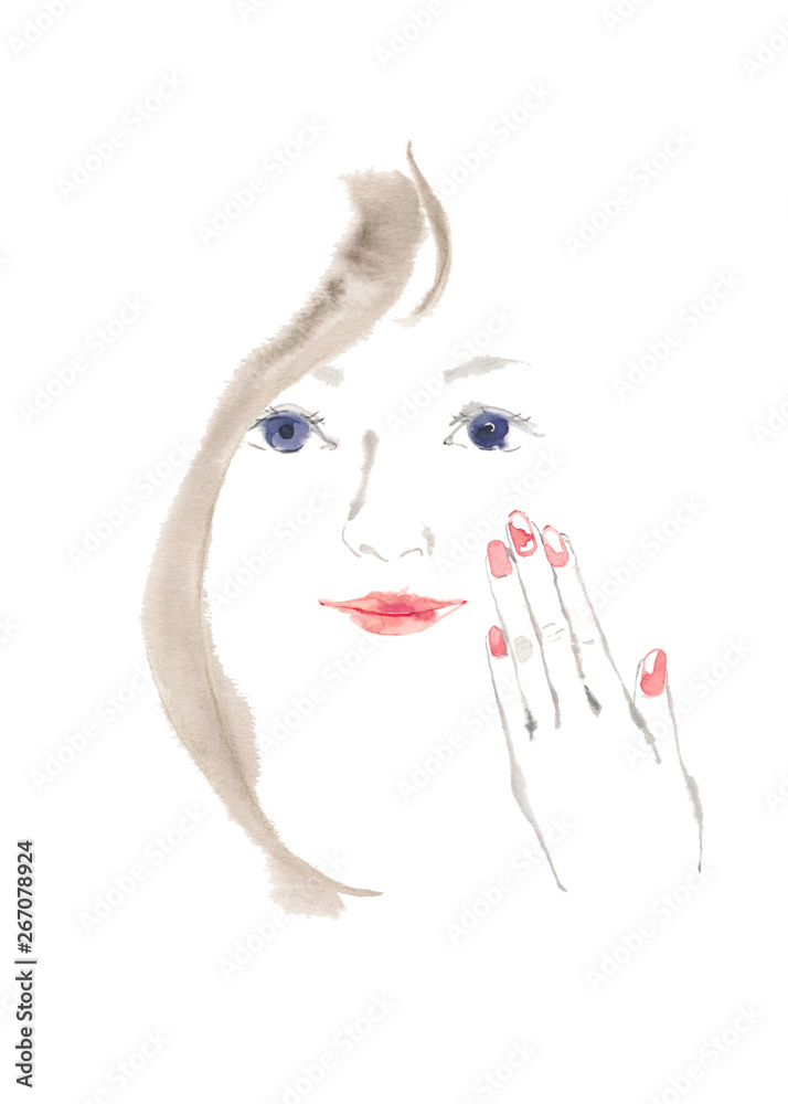 女性の顔 正面 手 Stock イラスト Adobe Stock