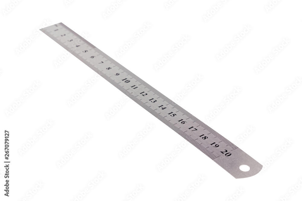 Single metal ruler with digits and scale isolated on white background. Clipping path Single metal ruler with digits and scale isolated on white background. Clipping path